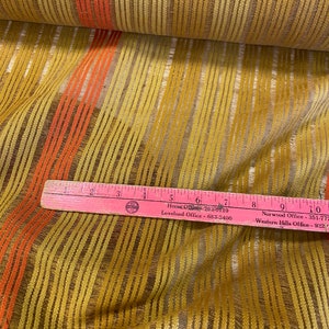 Vintage 1960’s-70’s MCM Drapery Orange Gold Loose Open Weave Fabric 48” wide Semi Sheer By the yard Striped