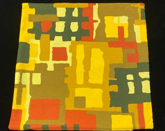 Vintage 1970’s Swanky MCM Green Yellow Orange Abstract Pillow Cover Case Green Velvet 16” Handmade