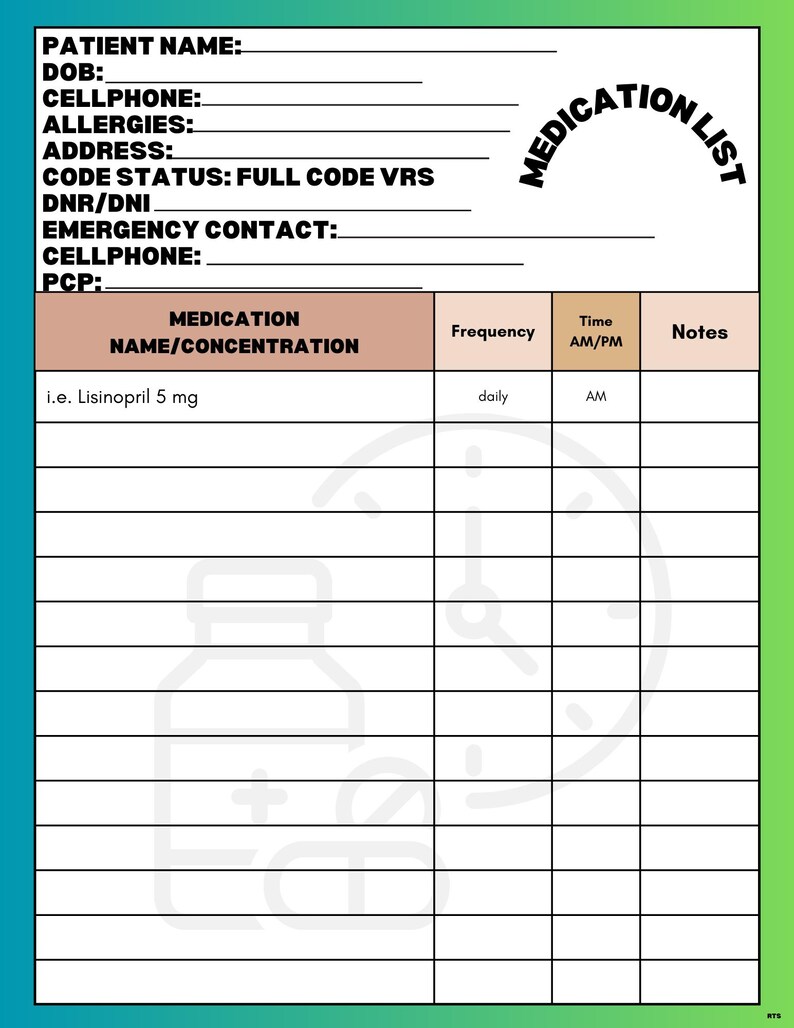 Medication List - Etsy
