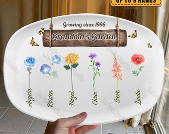 Personalized Birth Month Flowers Resin Plate, Grandma's Garden Plate, Mom's Garden Platter, Grandma Floral Plate, Mother's Day Gift