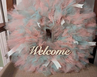 Welcome pink and blue wreath