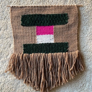 Tapestry Wall Hanging Hand Made-Boho/Mid Century Decor-Brown & Pink
