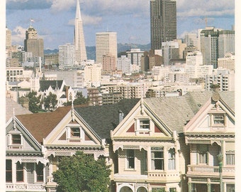 Vintage San Francisco Postcard-Unused-Painted Ladies-TransAmerica-CableCar