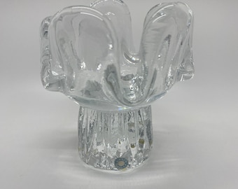 Vintage Kosta Boda Sunflower Ice Art Glass Holder-Sweden-Mid Century Modern