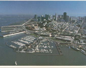 Vintage San Francisco Postcard-Unused-Bay Bridge-TransAmerica-CableCar
