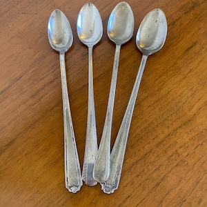 Vintage Set of 4 Silver Plate Long Iced Tea Spoons-Mixed Match Set