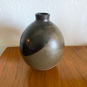Vintage Studio Pottery Vase-Signed-Shades of Brown Glaze-8" Tall-Mid Century Modern Style Handmade Pottery