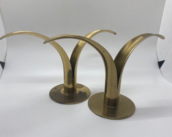 Vintage Pair Brass Candle Holders-Ystad Metall-Sweden-Lily