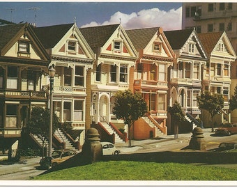 Vintage San Francisco Postcard-Unused-Painted Ladies Victorian-Golden Gate Park-CableCar