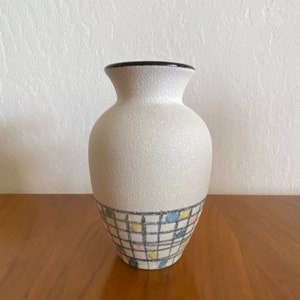 Vintage Mid Century Ceramic Vase-Textured-Pastel Checkered Pattern-Mondrian Style