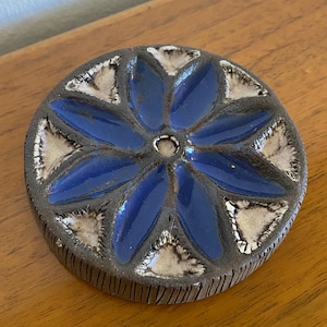 Vintage Ceramic Flower Wall Hanging-Finland-Handmade Blue Flower