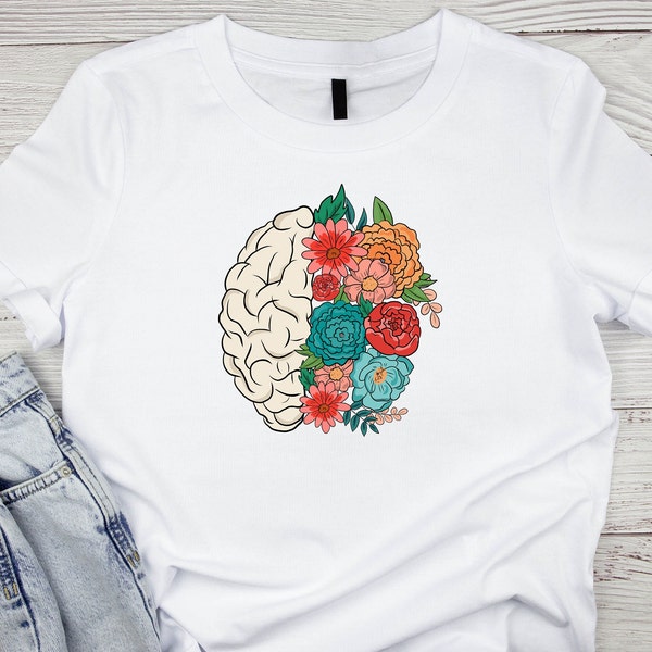 Women's Softstyle Tee - Shirt Brain and Flowers/Coloured