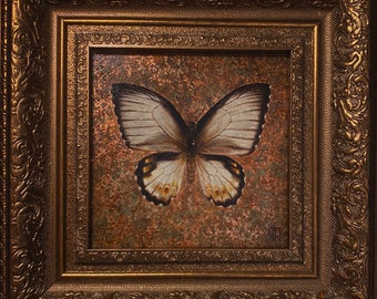 Ssmall realistic butterfly oil painting in frame, gift painting in framemall realistic butterfly oil painting in frame, miniature