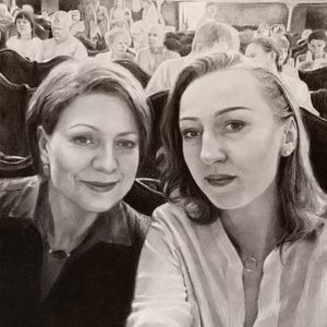 Ritratto di famiglia realizzato con materiali grafici su carta, disegnato a mano. Ritratto su ordinazione. Un regalo personalizzato per la famiglia creato dalle tue foto.