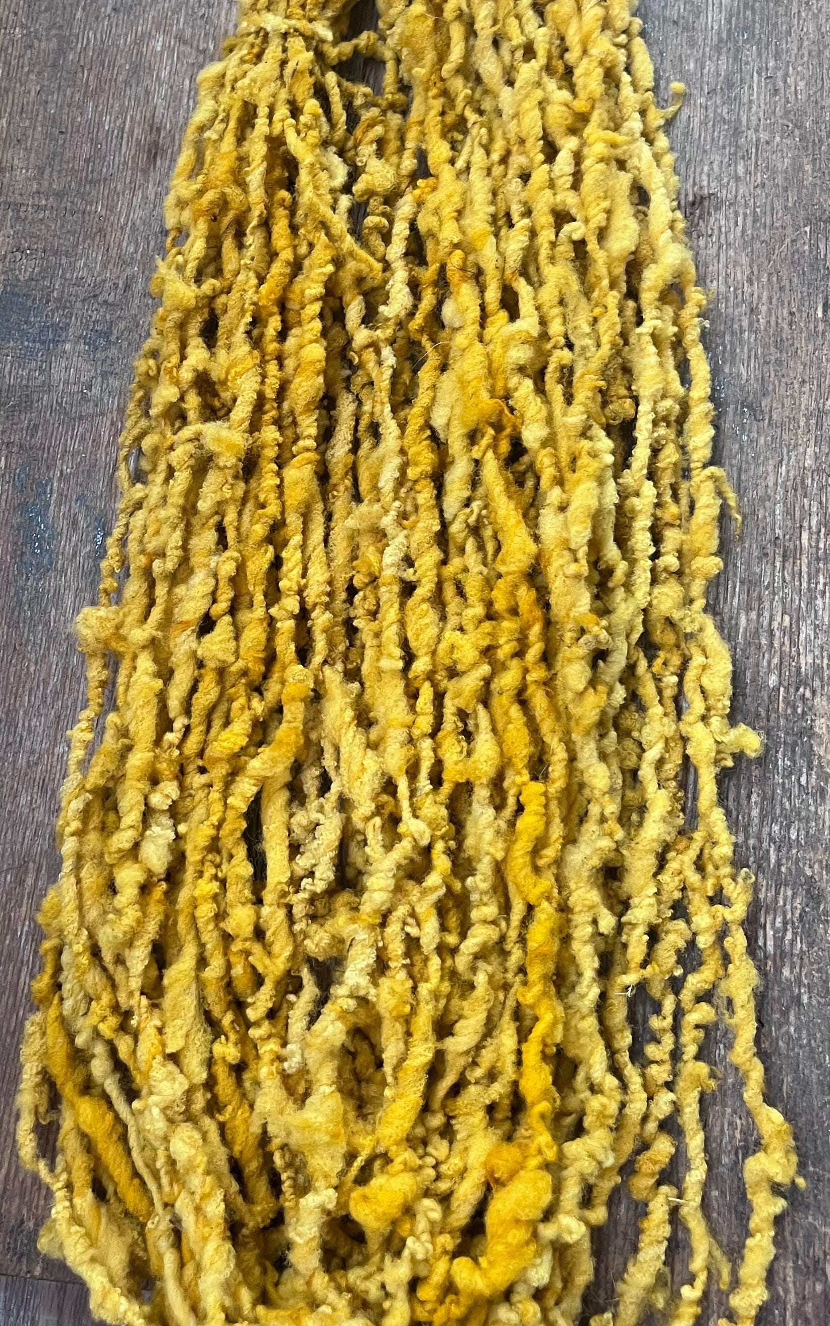 Buttered popcorn - nubbly textured Southdown wool handspun art yarn - Thumbnail 3