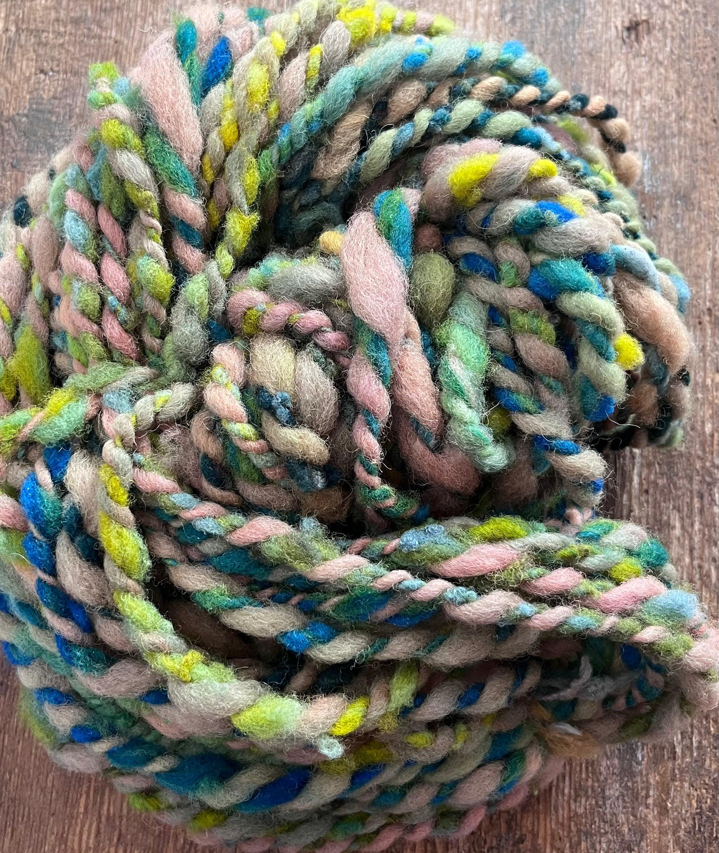 Renewal - jumbo two ply art yarn, teal, green, peach and yellow - Thumbnail 5
