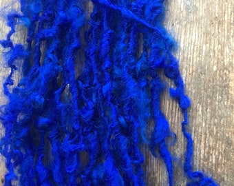 Royal Blue curls - handspun yarn, 20 yards