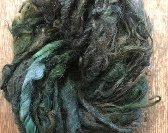 Banshee green suri llama lockspun yarn, 20 yards