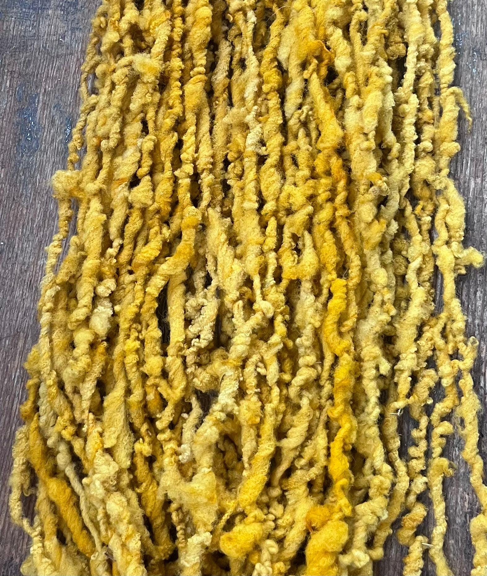 Buttered popcorn - nubbly textured Southdown wool handspun art yarn - Thumbnail 2