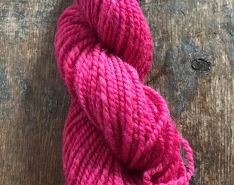 Hot pink two ply handspun yarn, 92 yards