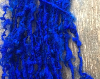 Royal Blue curls - handspun yarn, 50 yards