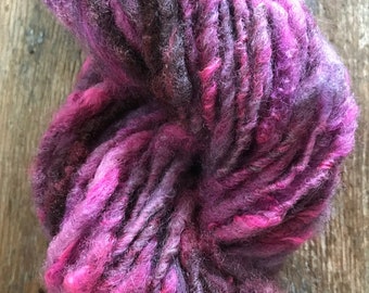 Hot Pink overdyed Finnsheep wool locks yarn, 20 yards