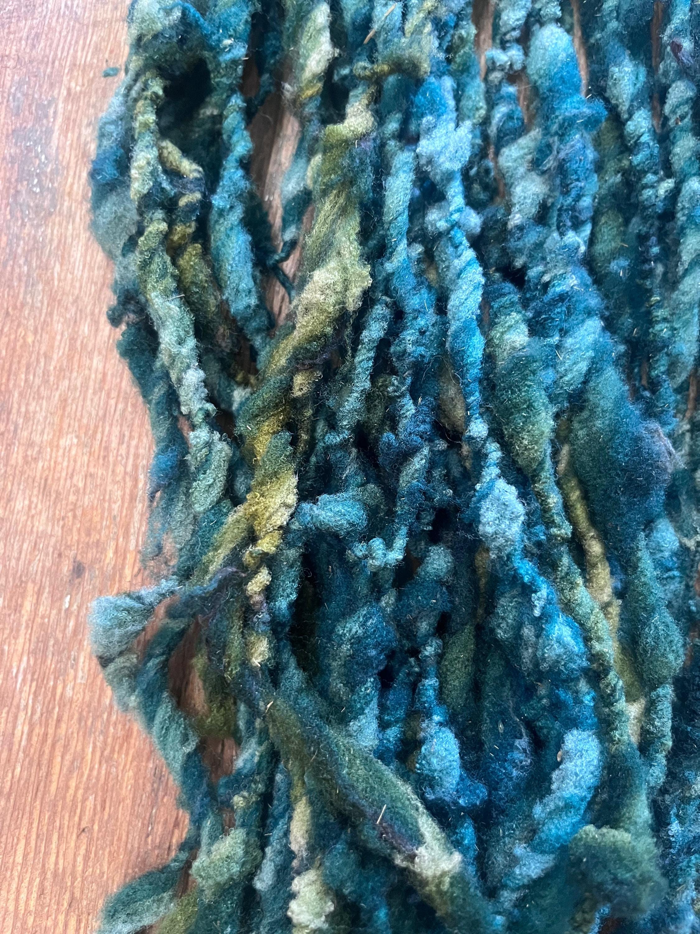 Symbiotic - blue green nubbly squishy Southdown wool art yarn - Thumbnail 4