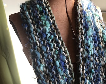 Blue Skies Ahead, handknit scarf