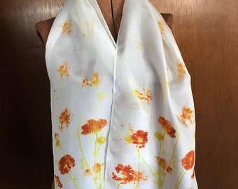 Orange Flowers naturally hand dyed silk scarf