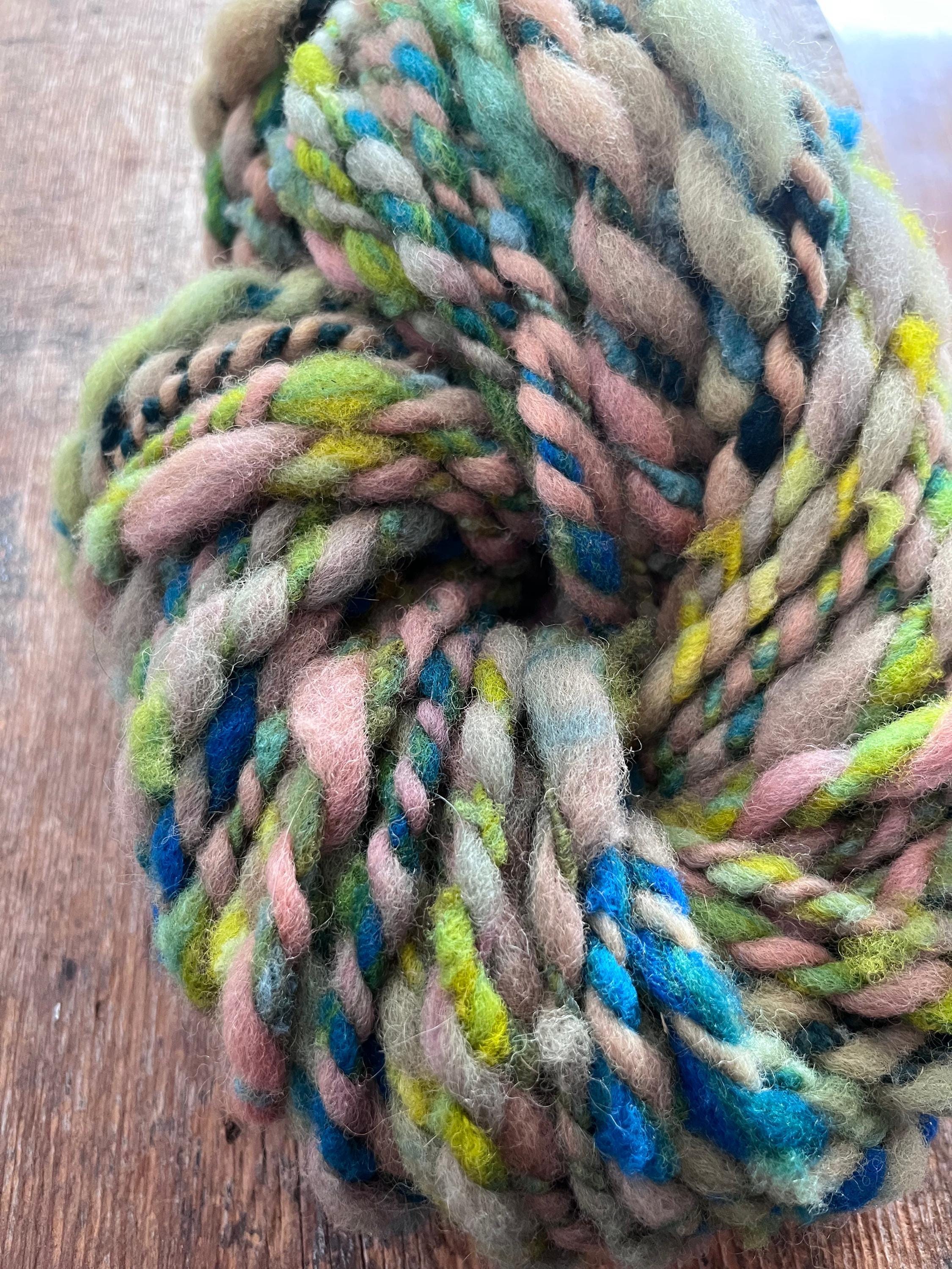 Renewal - jumbo two ply art yarn, teal, green, peach and yellow - Image 1