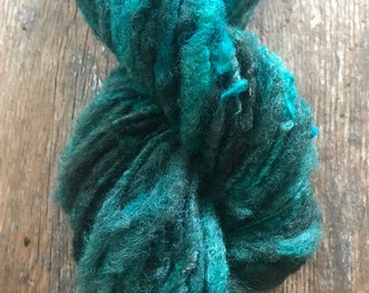 Teal overdyed Finnsheep wool locks yarn, 50 yards