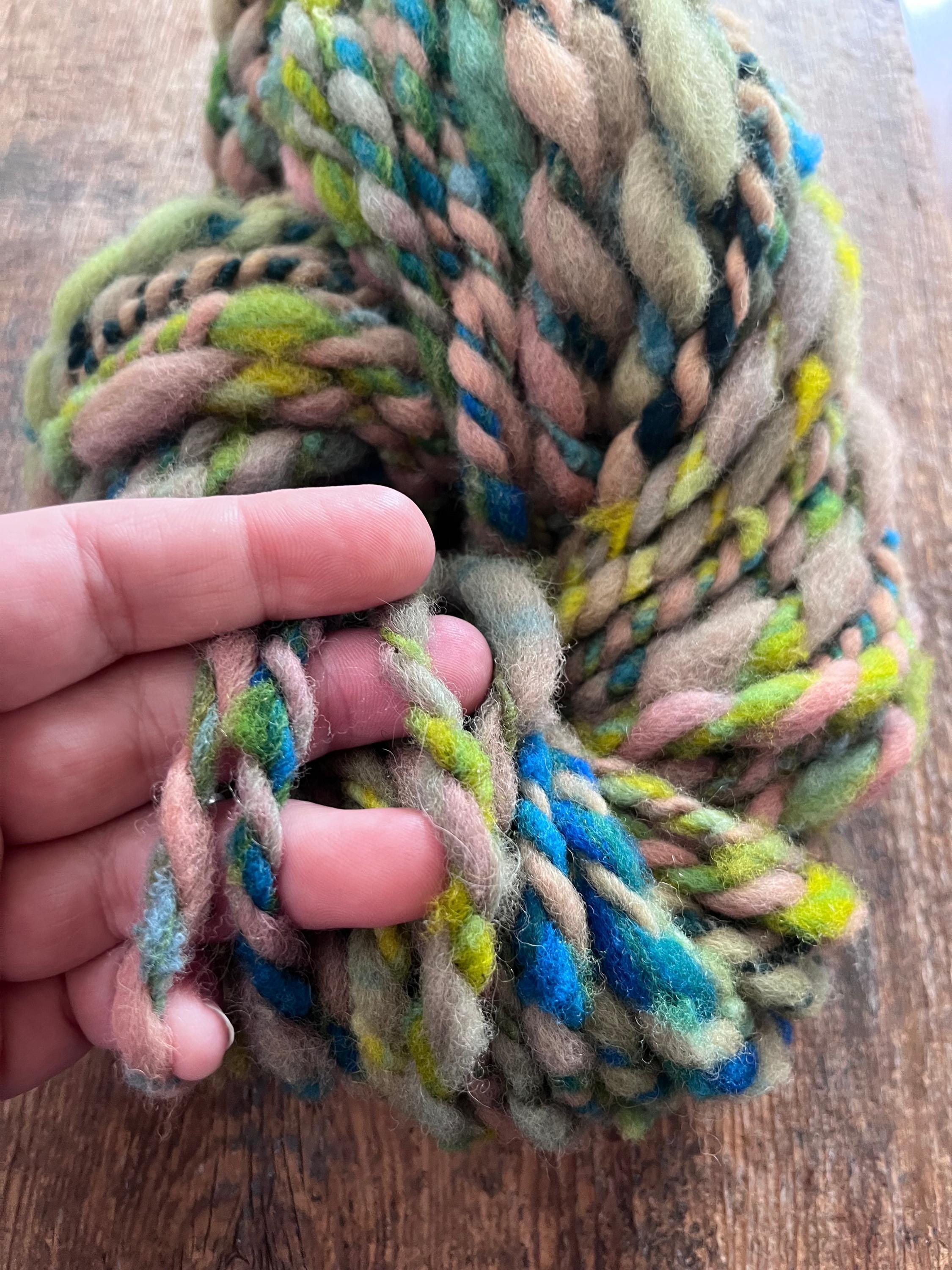 Renewal - jumbo two ply art yarn, teal, green, peach and yellow - Thumbnail 2
