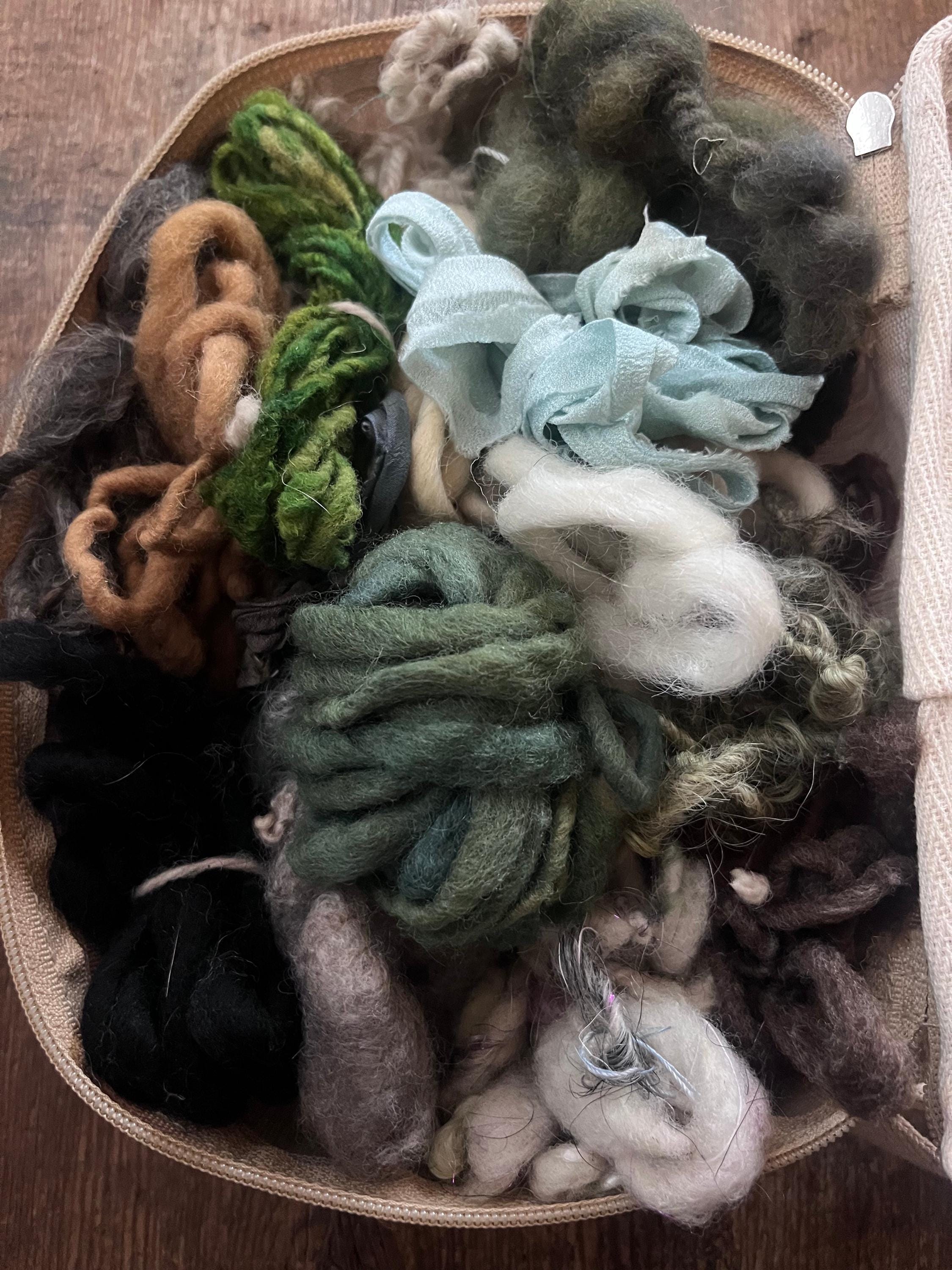 20 Mini Skein Art Yarn Sampler - Greens And Neutrals, Weaving, Junk Journal, Doll Making, Felting - Thumbnail 7