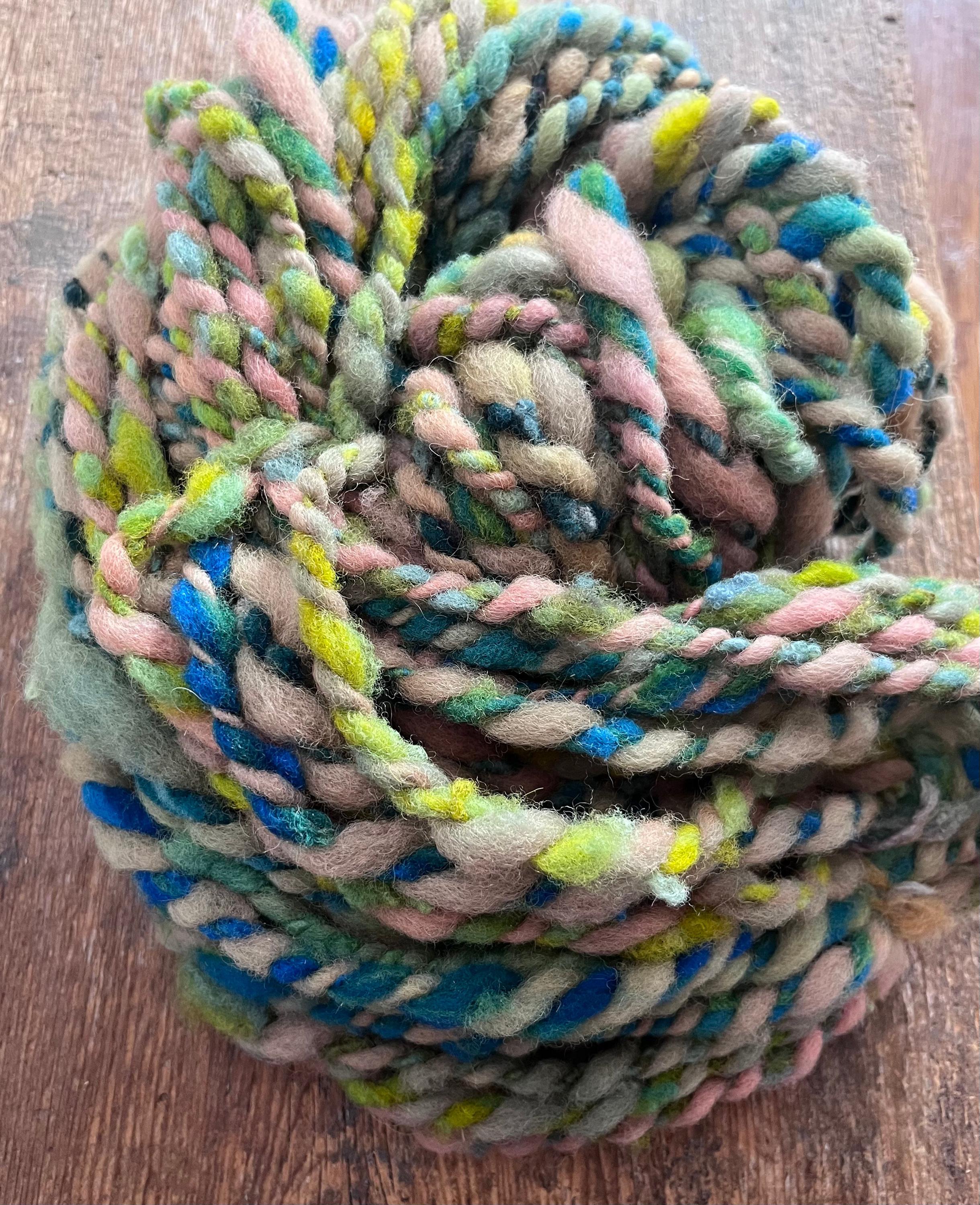 Renewal - jumbo two ply art yarn, teal, green, peach and yellow - Thumbnail 6