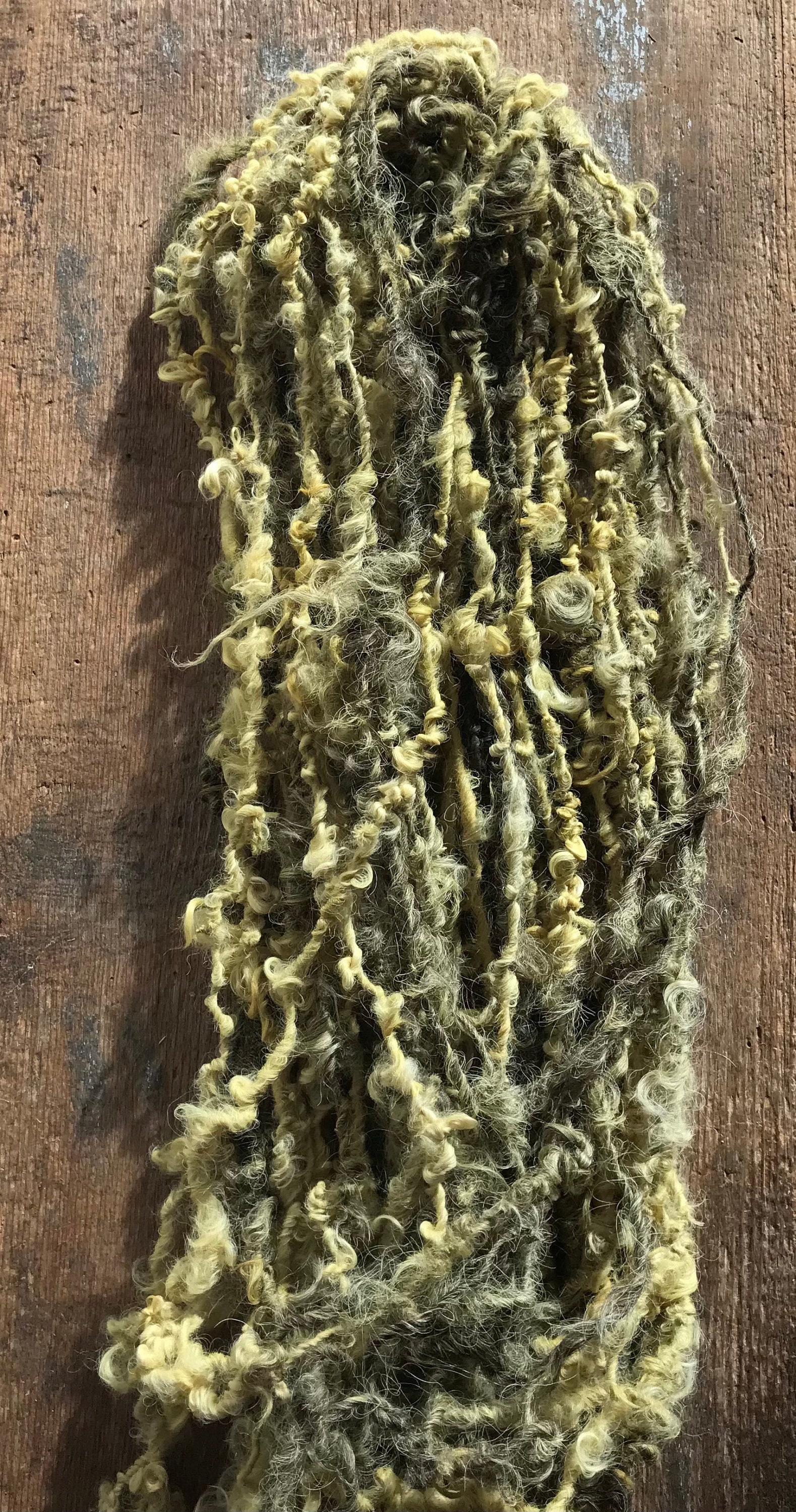 Goldenrod & Grey naturally dyed Lincoln wool locks yarn, 20 yards - Thumbnail 4