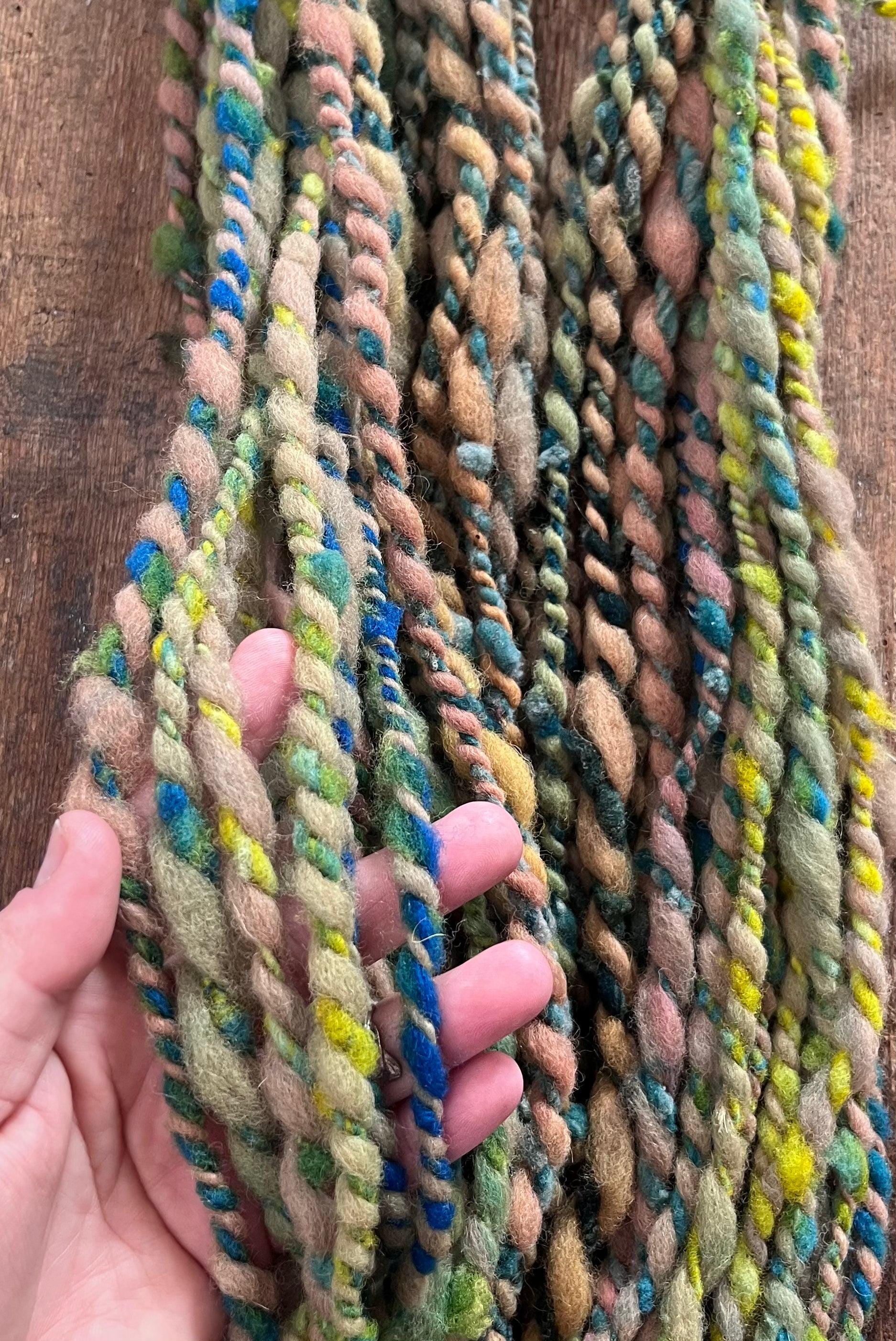 Renewal - jumbo two ply art yarn, teal, green, peach and yellow - Thumbnail 7