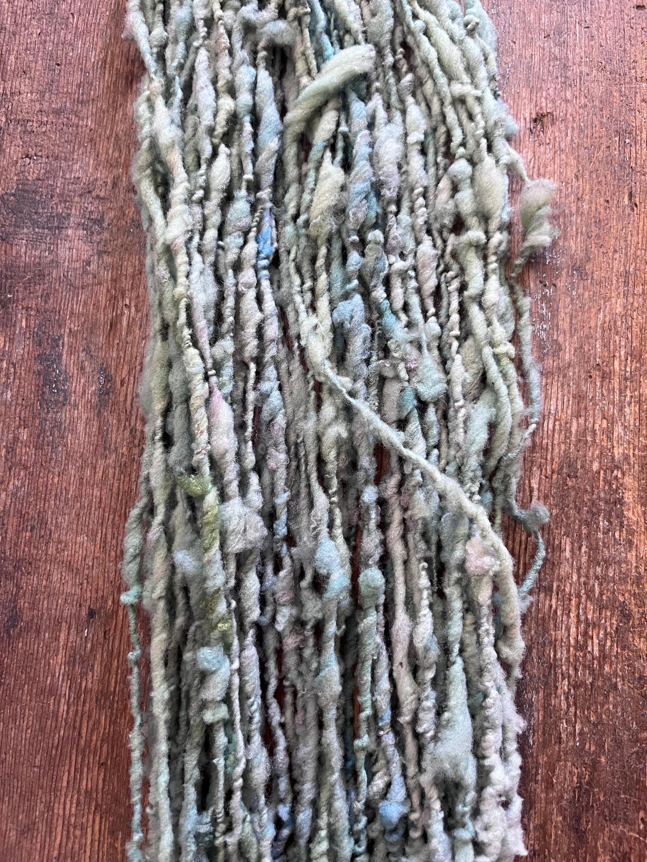 Seafoam green/blue Southdown wool handspun nubbly chunky art yarn - Thumbnail 3