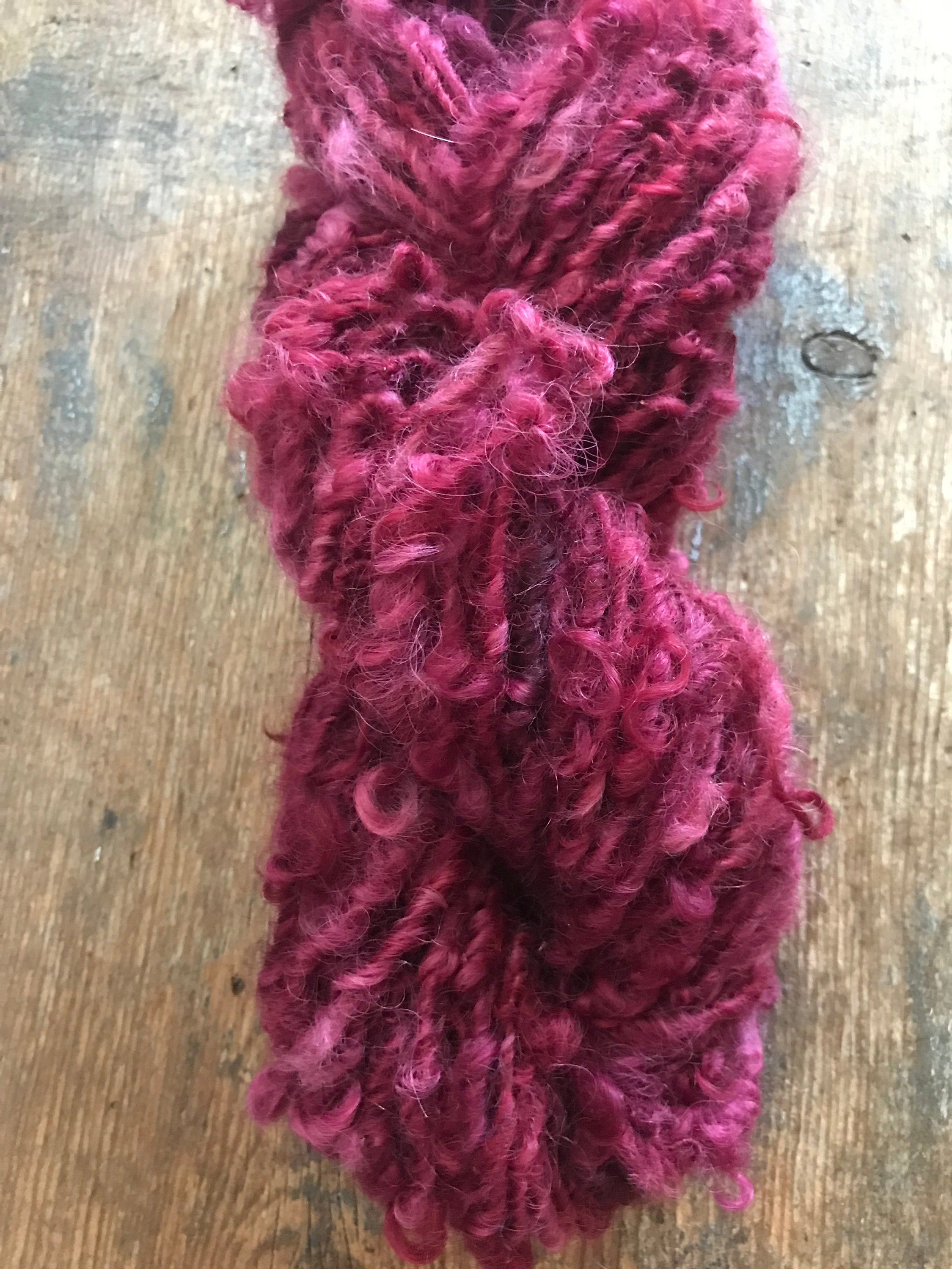 Merrily We Roll Along, burgundy curly 20 yards handspun yarn - Thumbnail 2