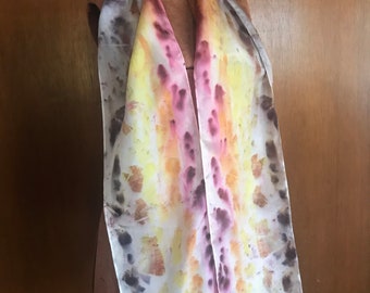 Long rainbow naturally hand dyed silk scarf