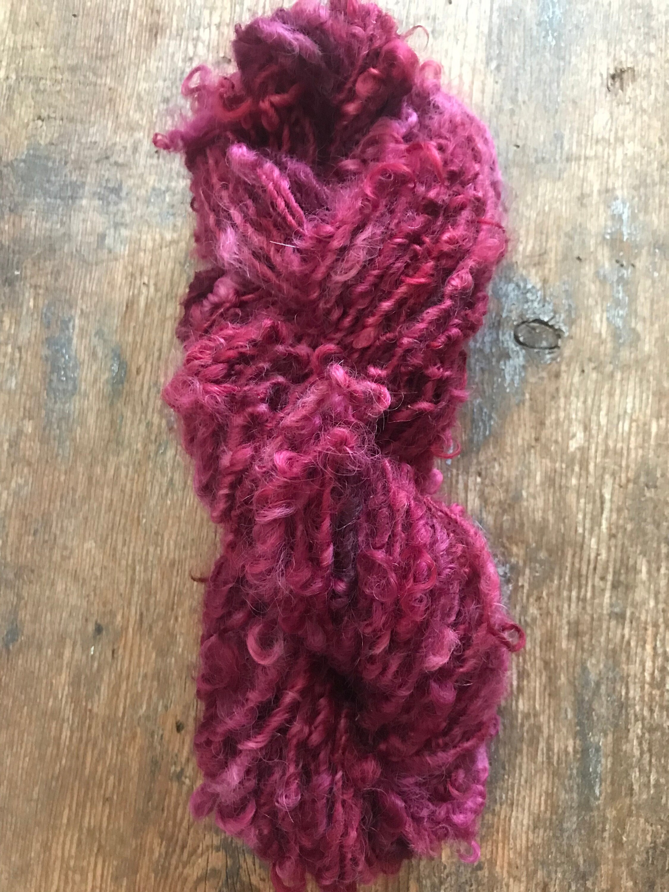Merrily We Roll Along, burgundy curly 20 yards handspun yarn - Thumbnail 3