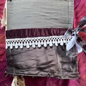 Handmade Upcycled Art Journal: Satin, Beaded Fringe - One of a Kind