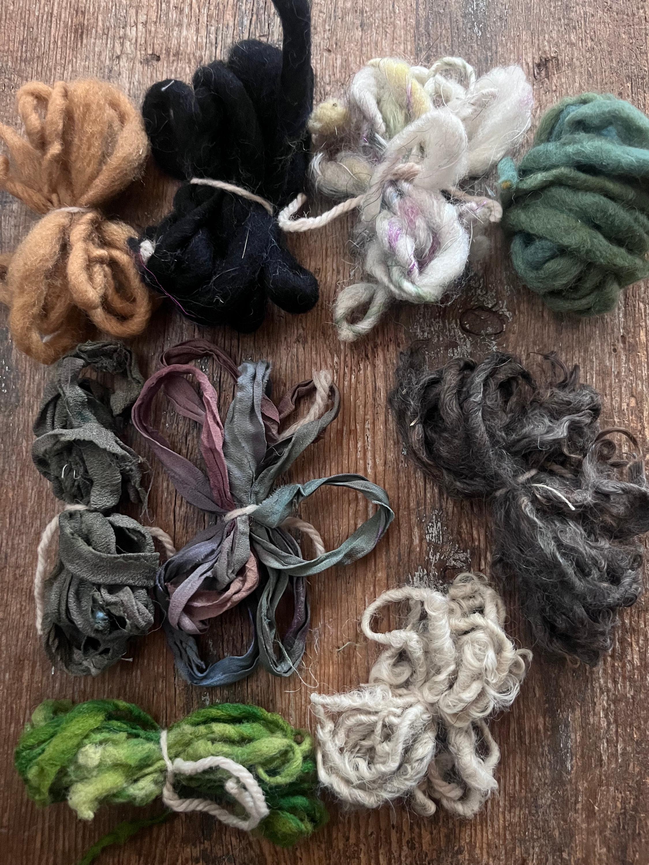 20 Mini Skein Art Yarn Sampler - Greens And Neutrals, Weaving, Junk Journal, Doll Making, Felting - Thumbnail 2