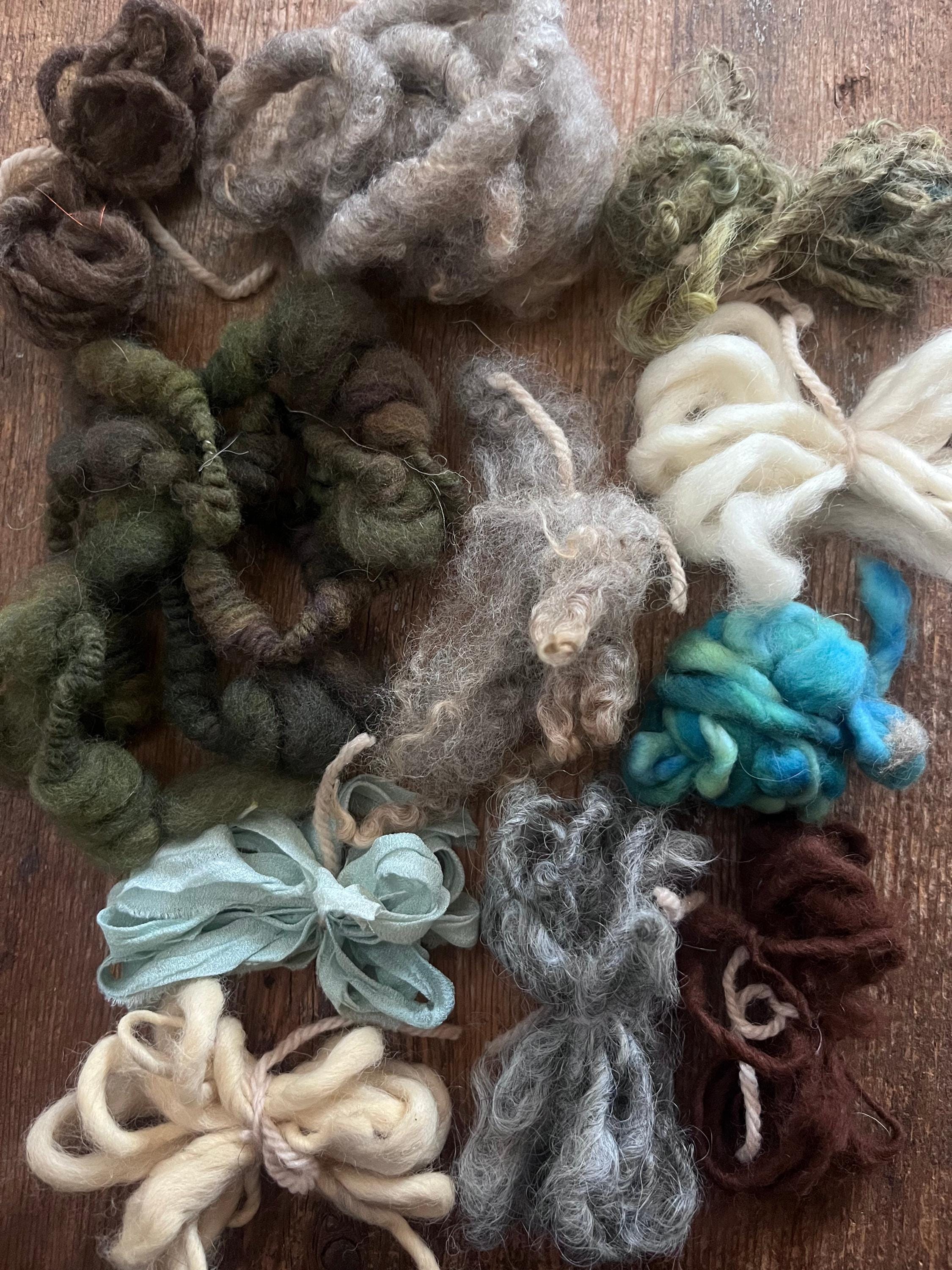 20 Mini Skein Art Yarn Sampler - Greens And Neutrals, Weaving, Junk Journal, Doll Making, Felting - Thumbnail 3