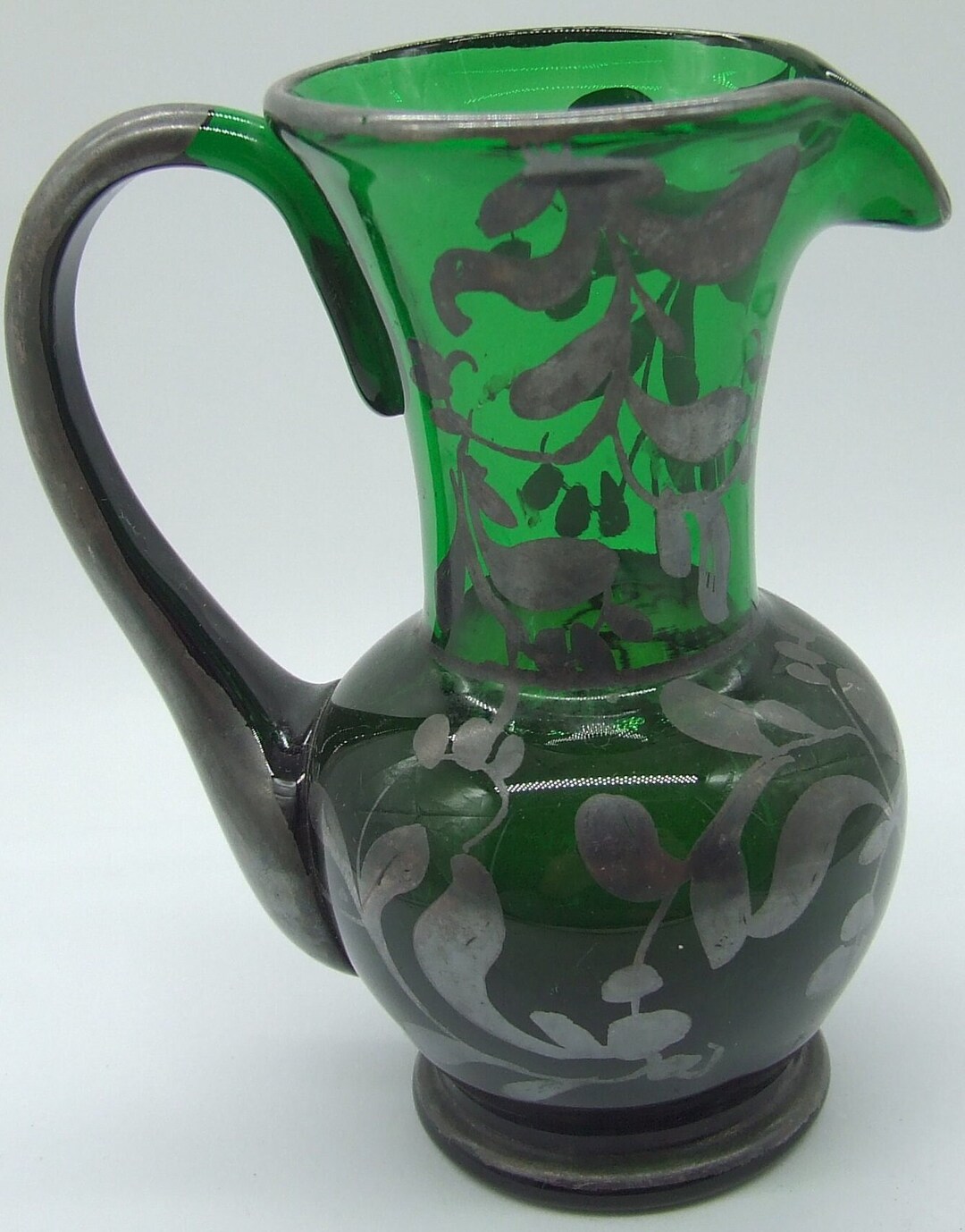 Sasaki Green Glass Stemmed Pitcher with Spout