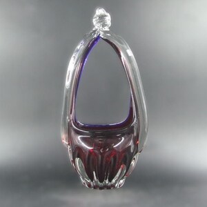 Romanian Art Glass Basket — Crimson & Amethyst Cased Core with Cobalt Rim - UV Reactive
