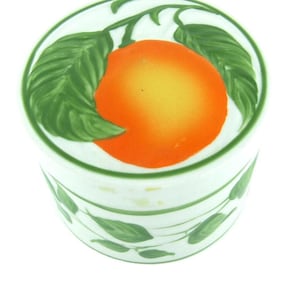 Porcelain Orange Marmalade Pot with Lid: Vine Design