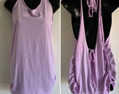 Lilac purple backless cut woven adjustable Backless tank top shredded t shirt one size fits most