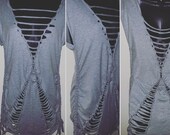 Gray cut out destroyed t shirt micro mini dress cover up one size fits most