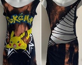 my birthday sale Bleached AF Pokémon pikachu inspired mini dress repurposed upcycled t shirt cover up one size fits most