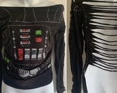 my birthday sale Bleached AF Star Wars Inspired dark side earth Vader Kylo ren backless long sleeve cut up woven upcycled t shirt size extra
